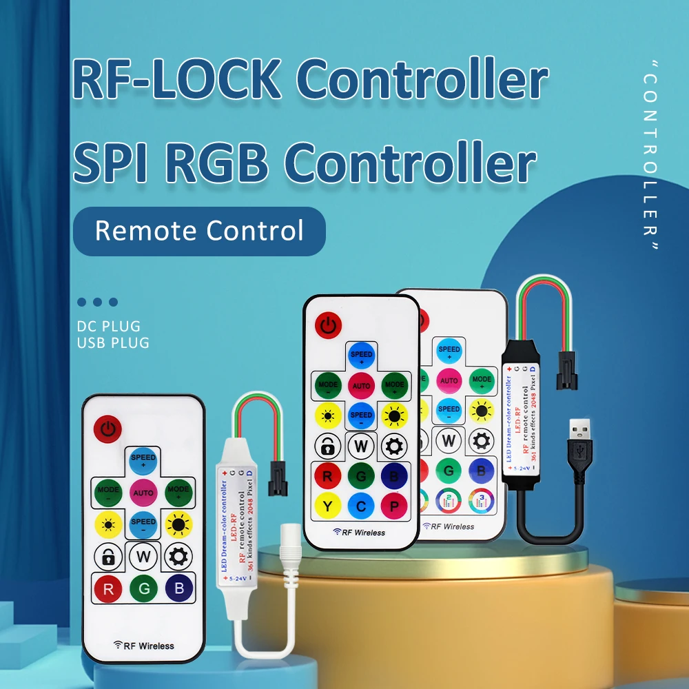 LED Dream Color Controller 17Keys USB DC 5-24V RF Lock Remote RGB Pixel Music Control for SPI RGBIC Full Color LED Strip Light
LED Dream Color Controller 17Keys USB DC 5-24V RF Lock Remote RGB Pixel Music Control for SPI RGBIC Full Color LED Strip Light