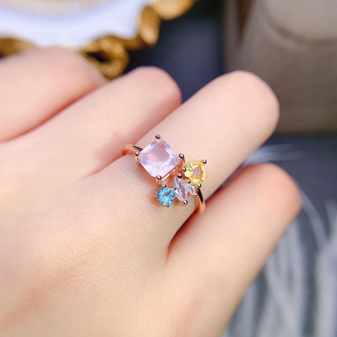 Natural Gemstone Rose Quartz Ring With Citrine Blue Topaz Sterling Silver Engagement Ring For Women Gift
Natural Gemstone Rose Quartz Ring With Citrine Blue Topaz Sterling Silver Engagement Ring For Women Gift