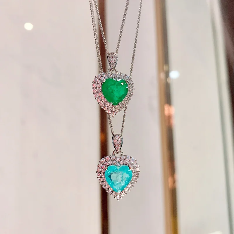 925 Sterling Silver Heart Shaped Paraiba Tourmaline Emerald High Carbon Diamond Pendant Necklace Fine Jewelry Free Shipping Item
925 Sterling Silver Heart Shaped Paraiba Tourmaline Emerald High Carbon Diamond Pendant Necklace Fine Jewelry Free Shipping Item