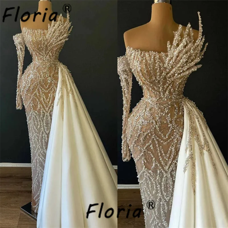 Dubai Woman Pearls Wedding Dress with Side Train Beads Mermaid Bridal Gown Customized Special Occasion Dress Vestidos noche 2025
Dubai Woman Pearls Wedding Dress with Side Train Beads Mermaid Bridal Gown Customized Special Occasion Dress Vestidos noche 2025