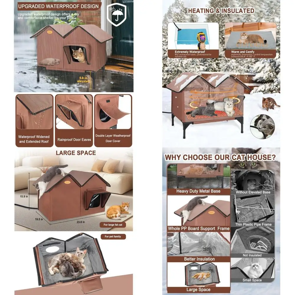 Large Insulated Outdoor Heated Cat Shelter for Winter, Weatherproof with Elevated Base and Emergency Exit for Multiple Cats
Large Insulated Outdoor Heated Cat Shelter for Winter, Weatherproof with Elevated Base and Emergency Exit for Multiple Cats