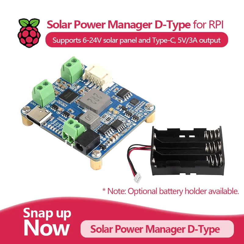 Manager Solar Power Manager D-Type, поддерживает солнечную панель 6–24 В и Type-C, выход 5 В/3 А, без аккумулятора, для Raspberry Pi/Arduino.
Manager Solar Power Manager D-Type, поддерживает солнечную панель 6–24 В и Type-C, выход 5 В/3 А, без аккумулятора, для Raspberry Pi/Arduino.