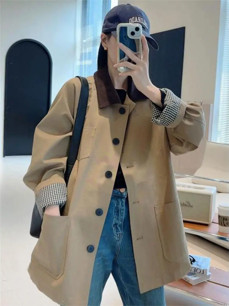 Korean Style Color Block Long Single Button Women's Coat Casual Loose Slimming Spring Autumn New Arrival Windbreaker
Korean Style Color Block Long Single Button Women's Coat Casual Loose Slimming Spring Autumn New Arrival Windbreaker