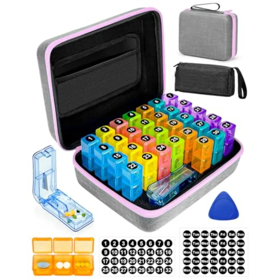 Monthly Pill Orgnizer with Weekly Pill Bgs, Portable Hard Shell Case, Pill Cutter and Opener Pick, Monthly and Weekly Stickers
Monthly Pill Orgnizer with Weekly Pill Bgs, Portable Hard Shell Case, Pill Cutter and Opener Pick, Monthly and Weekly Stickers
