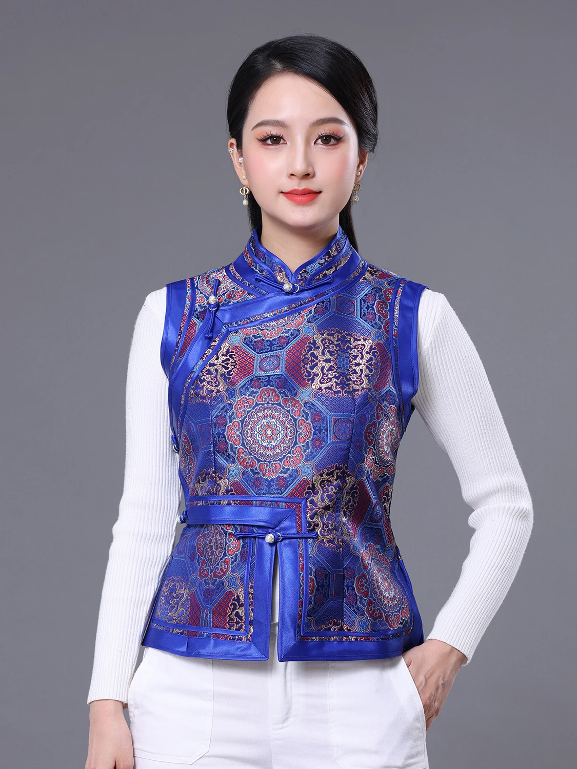 Mongolian Vest Women's Stand Collar Ethnic Style Waistcoat Spring and Autumn Four Seasons Mongolia Jacket Short Vest
Mongolian Vest Women's Stand Collar Ethnic Style Waistcoat Spring and Autumn Four Seasons Mongolia Jacket Short Vest