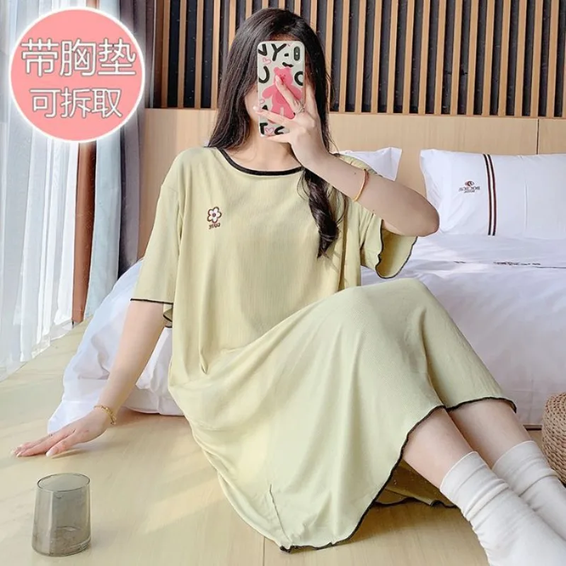 M-5XL Plus Size Summer Pajamas Dress Women Summer Solid Modal Short Sleeve Homewear Bra Free Loose Nightdres Can Be Worn Outside
M-5XL Plus Size Summer Pajamas Dress Women Summer Solid Modal Short Sleeve Homewear Bra Free Loose Nightdres Can Be Worn Outside