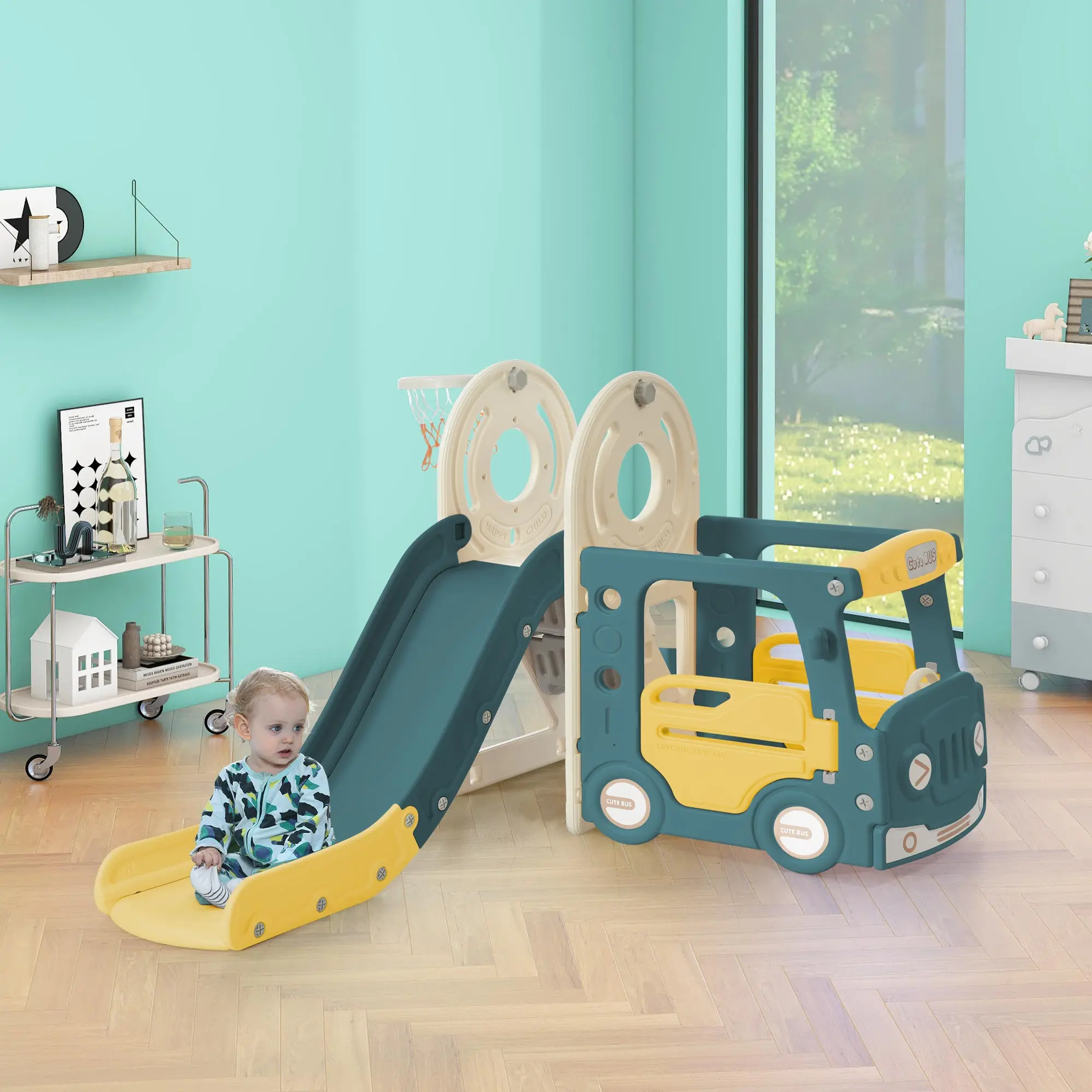 Kids Slide with Bus Play Structure, Freestanding Bus Toy with Slide for Toddlers, Bus Slide Set with Basketball Hoop
Kids Slide with Bus Play Structure, Freestanding Bus Toy with Slide for Toddlers, Bus Slide Set with Basketball Hoop