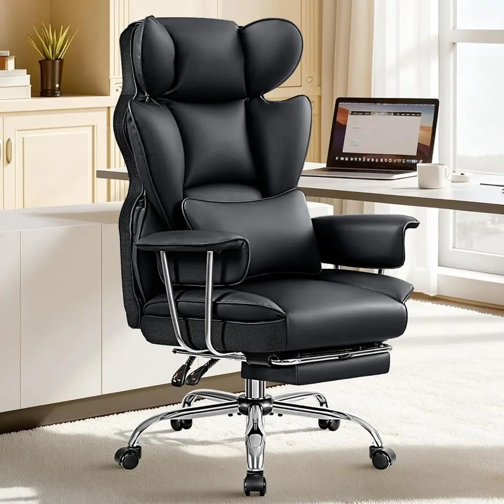 Ergonomic High-Back Leather Desk Chair with Footrest, Reclining and Padded Armrests, Ideal for Big and Tall Users, Black
Ergonomic High-Back Leather Desk Chair with Footrest, Reclining and Padded Armrests, Ideal for Big and Tall Users, Black
