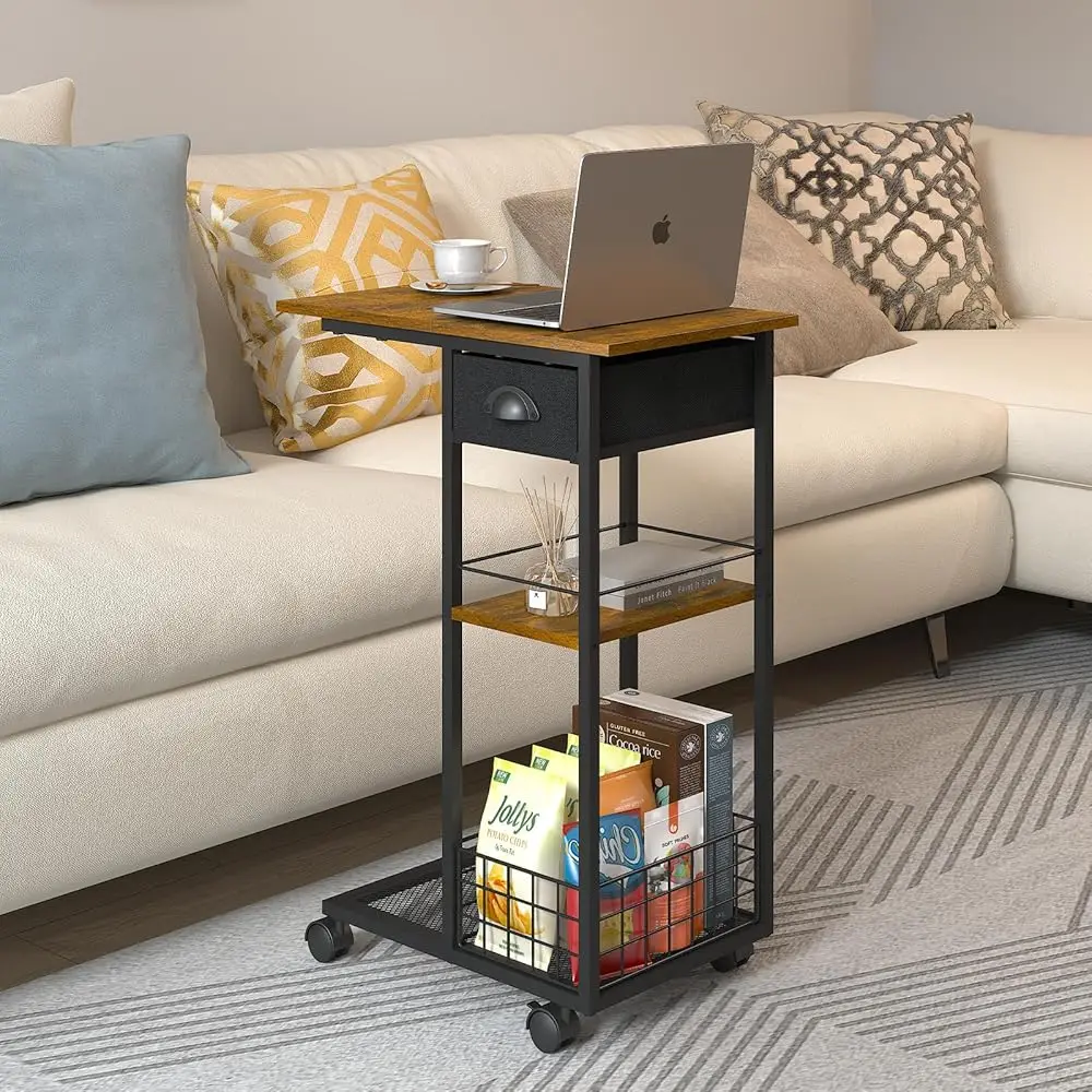 C Shaped End Table, Vintage Side Table With Drawer, Sofa Table With Wheels & Storage Basket For Living Room, Bedroom, Bedside,
C Shaped End Table, Vintage Side Table With Drawer, Sofa Table With Wheels & Storage Basket For Living Room, Bedroom, Bedside,