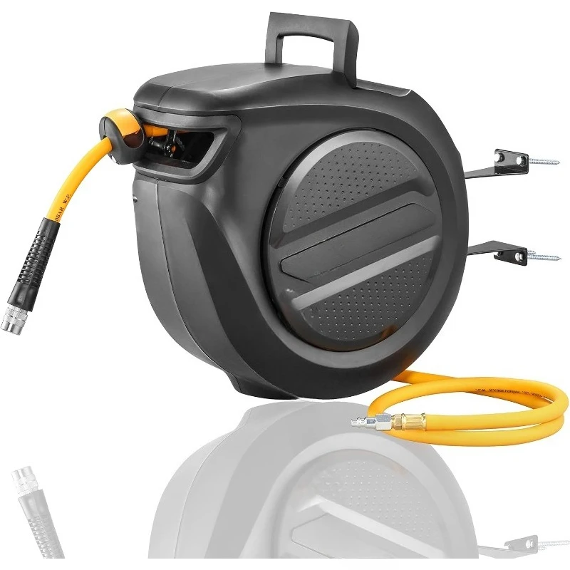 Retractable Air hose reel 3/8" Inch x 50 ft Flex Hybrid Air Hose, Air compressor Hose Reel with 6 ft Lead in, Quick Connect
Retractable Air hose reel 3/8" Inch x 50 ft Flex Hybrid Air Hose, Air compressor Hose Reel with 6 ft Lead in, Quick Connect