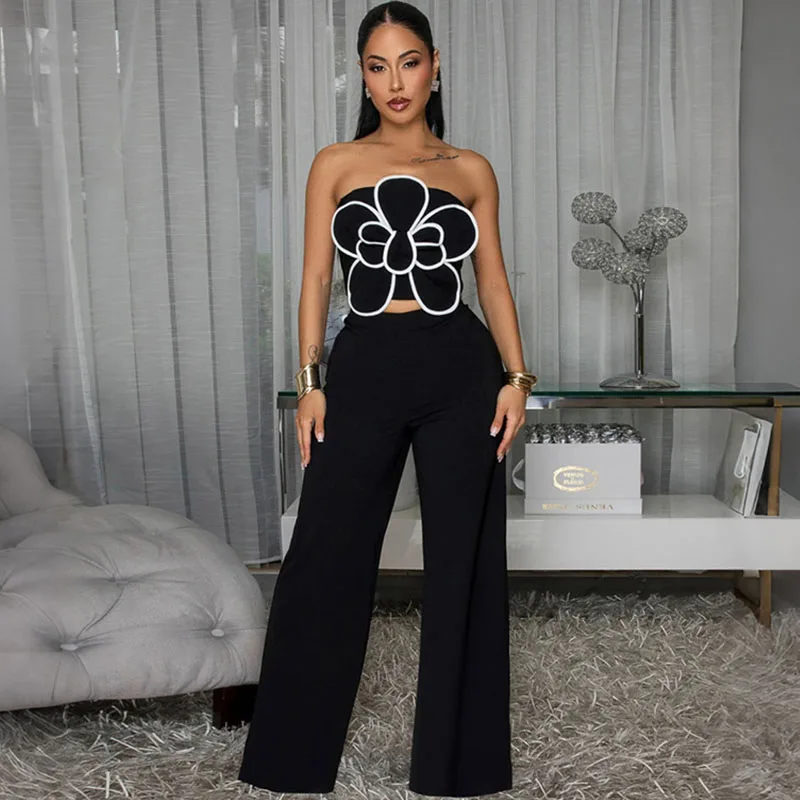 Doyerl Flower Appliques Two Pieces Outfits Woman Party Club Birthday Tube Strapless Crop Top and Wide Leg Pants Matching Sets
Doyerl Flower Appliques Two Pieces Outfits Woman Party Club Birthday Tube Strapless Crop Top and Wide Leg Pants Matching Sets