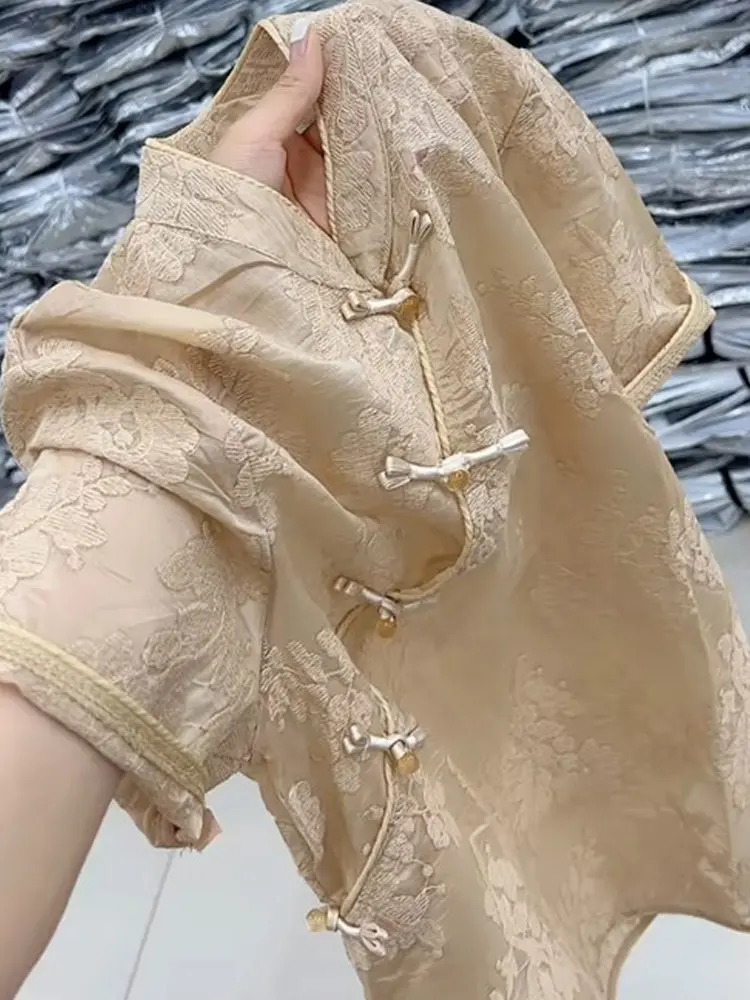 Elegant Chinese Style Button up Shirt Women's Short Sleeve Slimming Side Button Casual Loose Fit Summer New Arrival
Elegant Chinese Style Button up Shirt Women's Short Sleeve Slimming Side Button Casual Loose Fit Summer New Arrival