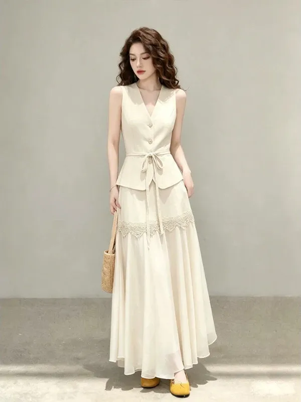 Salt System White Vest Skirt Set Women's Fashion Summer Outfit Short Sleeve V-Neck Cotton Filled High Waist Slim Fit Style
Salt System White Vest Skirt Set Women's Fashion Summer Outfit Short Sleeve V-Neck Cotton Filled High Waist Slim Fit Style