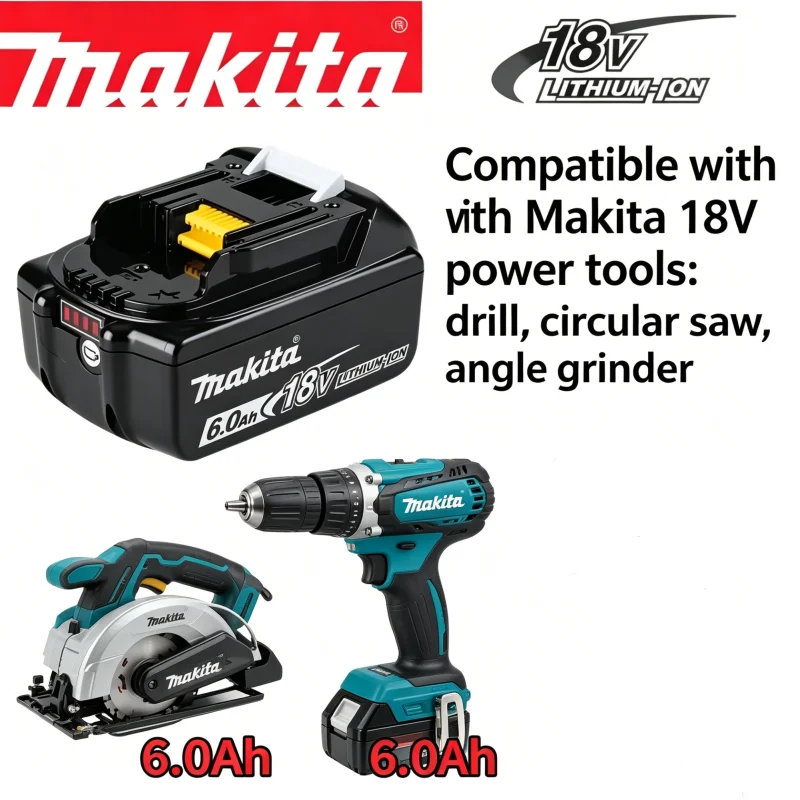 Authentic Makita 18V 6.0Ah powerful and durable rechargeable battery suitable for Makita drills and electric tools BL1815 BL1830
Authentic Makita 18V 6.0Ah powerful and durable rechargeable battery suitable for Makita drills and electric tools BL1815 BL1830