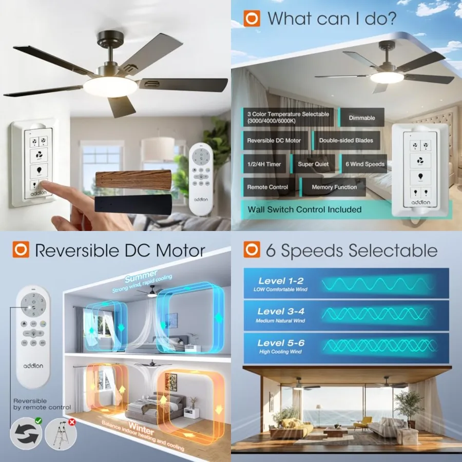 Ceilg Fans with Lights, Ceiling Fan with Remote Control, Wall Switch, Reversible, 3CCT Dimmable, Noiseless, Ceilg Fan for Bedro
Ceilg Fans with Lights, Ceiling Fan with Remote Control, Wall Switch, Reversible, 3CCT Dimmable, Noiseless, Ceilg Fan for Bedro