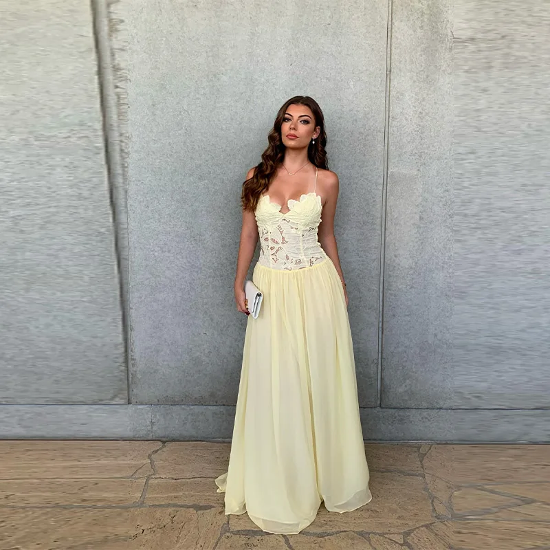 2026 New Pale Yellow Lace Corset Maxi Dress Spaghetti Strap Cross Back Chiffon A-Line Formal Wedding Guest Party Fashion Dresses
2026 New Pale Yellow Lace Corset Maxi Dress Spaghetti Strap Cross Back Chiffon A-Line Formal Wedding Guest Party Fashion Dresses