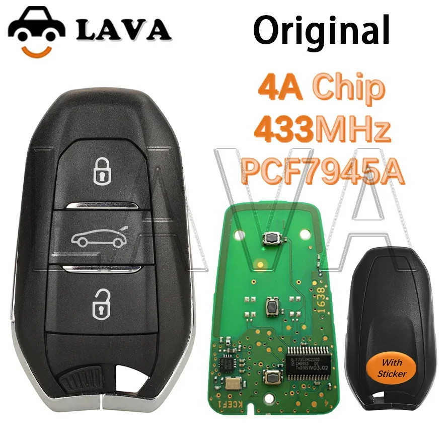 LAVA Smart Keyless Go Original 433MHz 4A Chip PCF7945 Remote Key 3 Buttons For Peugeot 308 408 508 5008 Emergency Key HU83
LAVA Smart Keyless Go Original 433MHz 4A Chip PCF7945 Remote Key 3 Buttons For Peugeot 308 408 508 5008 Emergency Key HU83