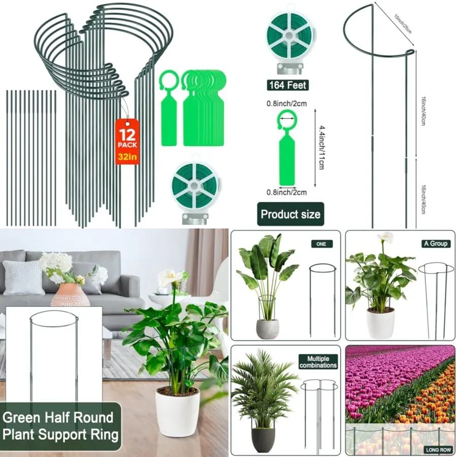 12 Pack 10" W x 32" H Plant Support Stakes, Large Peony Cages and Supports, Tall Peony Ring Supports, Garden Plant Stakes for O
12 Pack 10" W x 32" H Plant Support Stakes, Large Peony Cages and Supports, Tall Peony Ring Supports, Garden Plant Stakes for O
