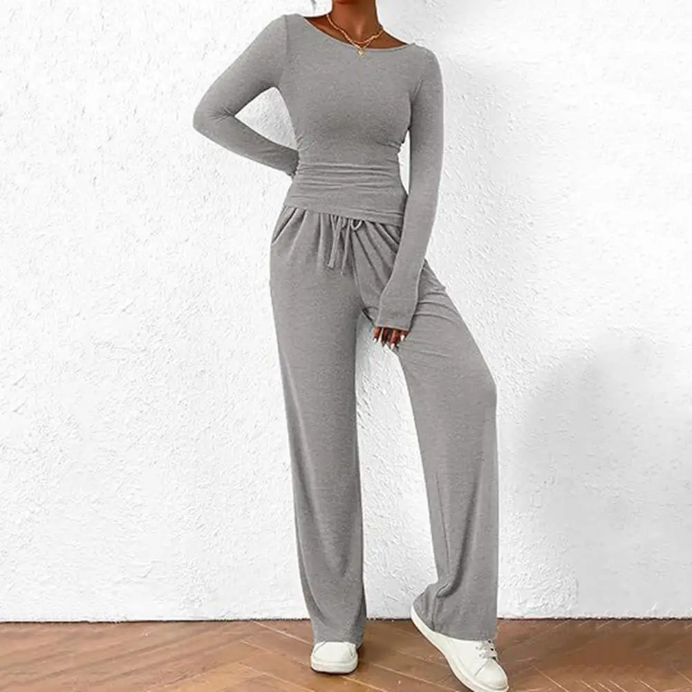 Long-sleeved Wide-leg Pants Set Women's Solid Color Irregular Blouse Wide Leg Trousers Set for Daily Wear Round Neck for Fall
Long-sleeved Wide-leg Pants Set Women's Solid Color Irregular Blouse Wide Leg Trousers Set for Daily Wear Round Neck for Fall