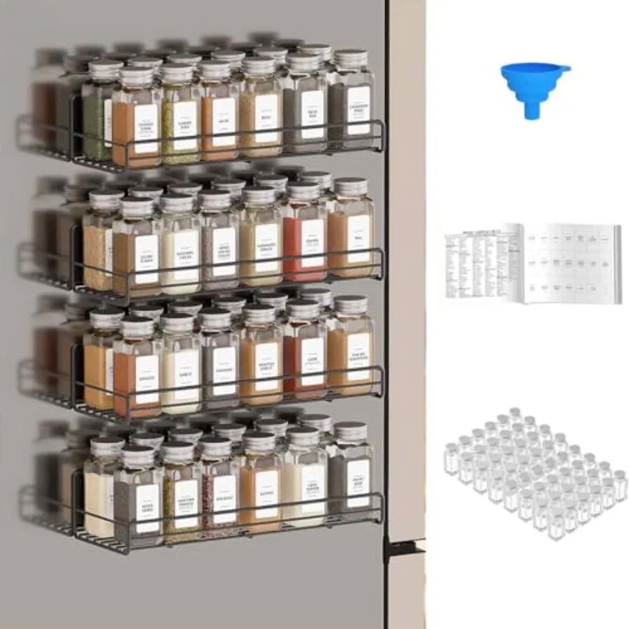 4 Pack Magnetic Spice Rack with 48 Spice Jars 400 Spice Labels and Funnel Space Saving Refrigerator Fridge Oven Shelf Organizer
4 Pack Magnetic Spice Rack with 48 Spice Jars 400 Spice Labels and Funnel Space Saving Refrigerator Fridge Oven Shelf Organizer