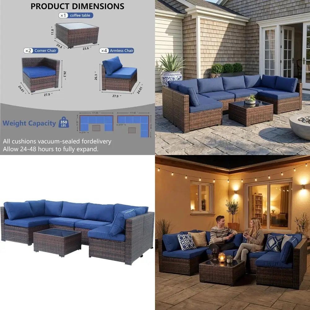 7 Piece Patio urniture Set, ular All-Weather PE Rattan Wicker Outdoor Sectional Soa Contion Set with Tempered Glass Coee Table,
7 Piece Patio urniture Set, ular All-Weather PE Rattan Wicker Outdoor Sectional Soa Contion Set with Tempered Glass Coee Table,