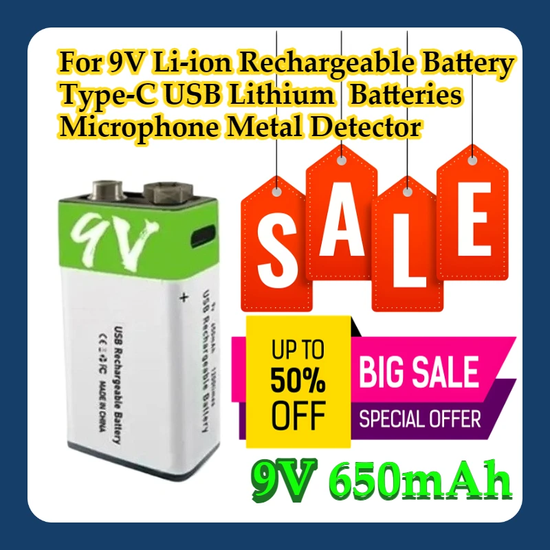 For 9V Li-ion Rechargeable Battery 650mAh Type-C USB Lithium 9V Batteries Microphone Metal Detector
For 9V Li-ion Rechargeable Battery 650mAh Type-C USB Lithium 9V Batteries Microphone Metal Detector