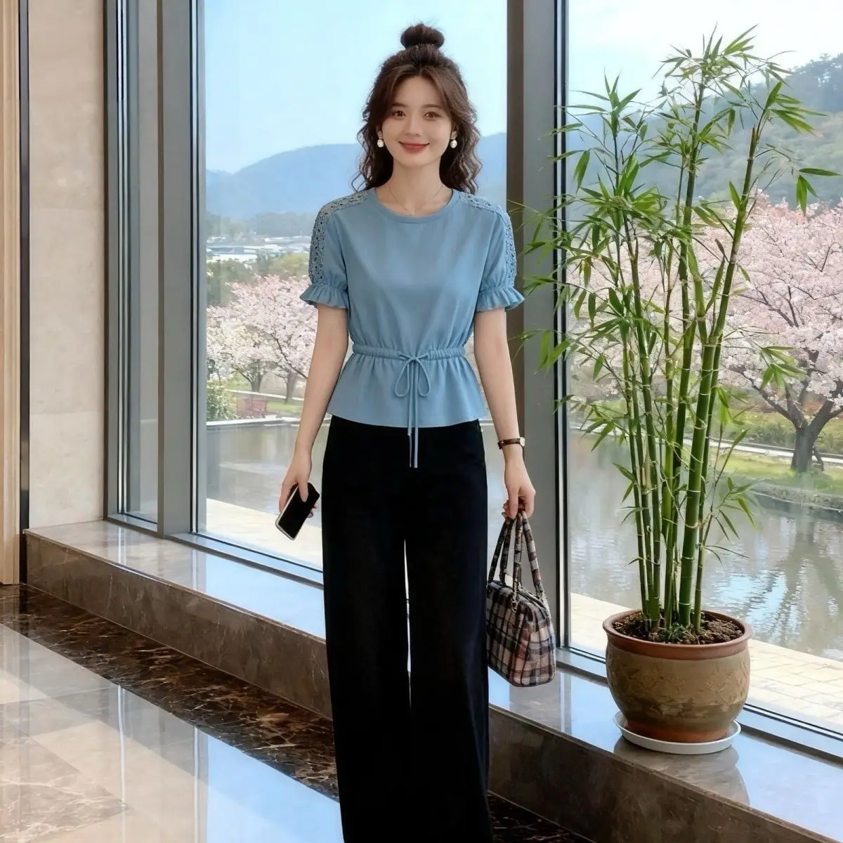 Fashionable Hollow out Short Sleeve T-Shirt with Waist Cinching Thin Loose round Neck Top for Women Summer New Style Shirt
Fashionable Hollow out Short Sleeve T-Shirt with Waist Cinching Thin Loose round Neck Top for Women Summer New Style Shirt