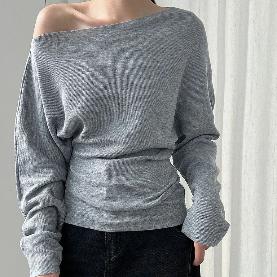 Women Pullover Knitted T Shirt Solid Basic Tops Long Sleeves Skew Neck Slight Strech Thin Loose Fit Elegant Casual 2026 Spring
Women Pullover Knitted T Shirt Solid Basic Tops Long Sleeves Skew Neck Slight Strech Thin Loose Fit Elegant Casual 2026 Spring