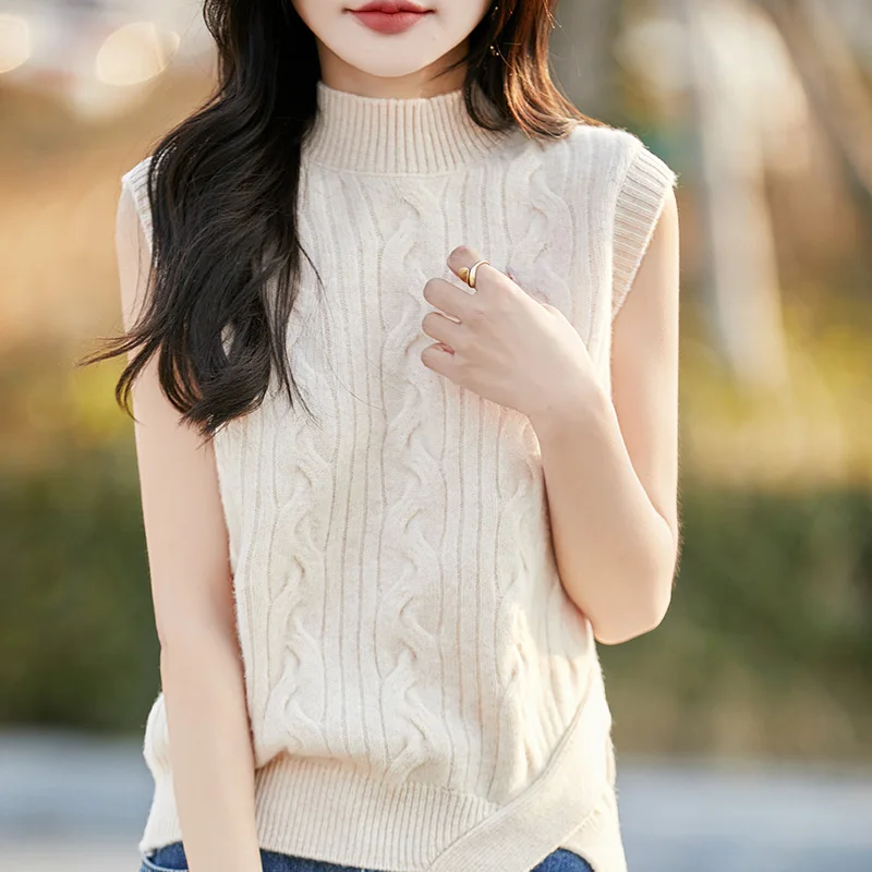 Basic Fashion Half-Turtleneck Woolen Sweater Sleeveless 100% Merino Wool Pullover Cashmere Casual Solid Color Clothing Top
Basic Fashion Half-Turtleneck Woolen Sweater Sleeveless 100% Merino Wool Pullover Cashmere Casual Solid Color Clothing Top