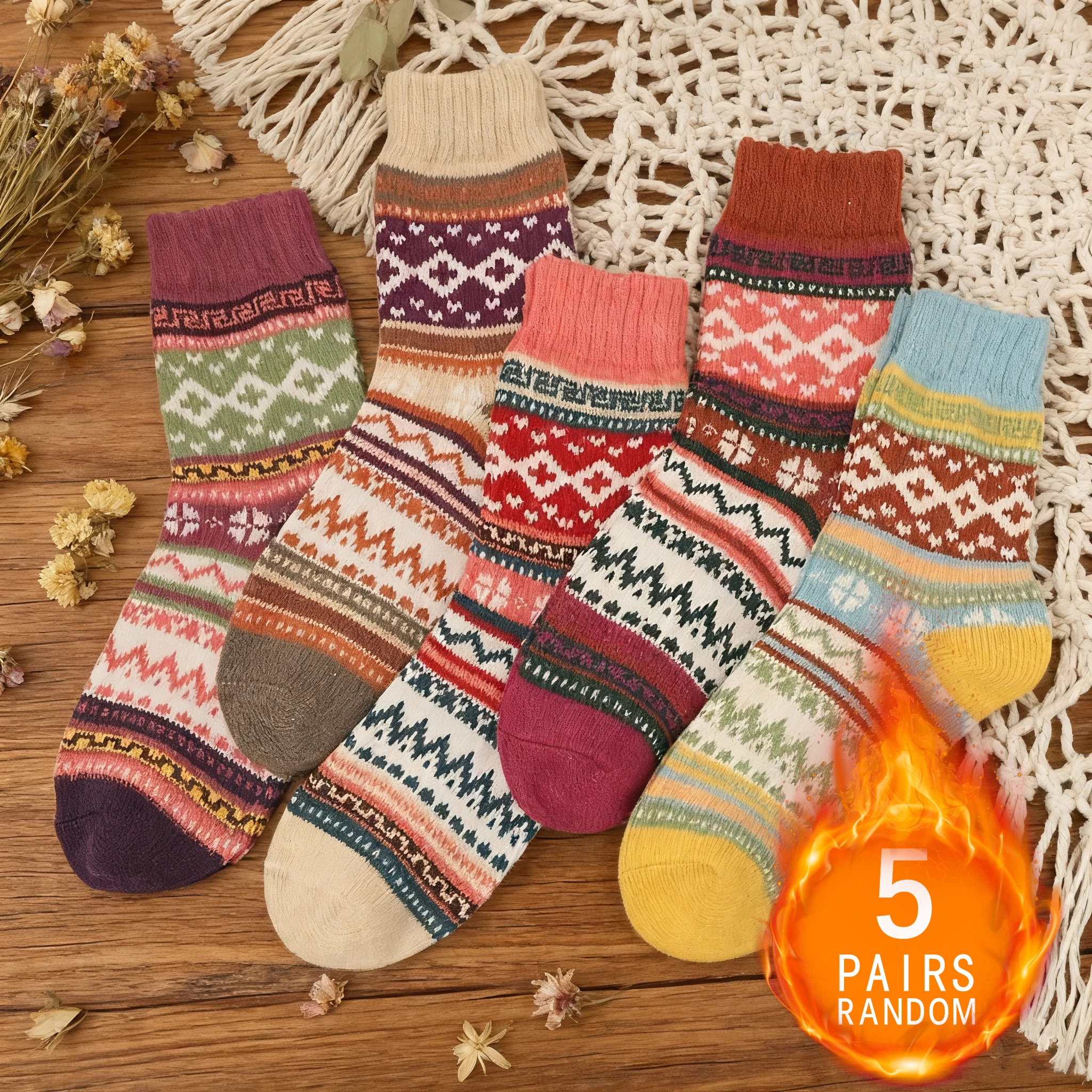 5 Pairs Of Autumn And Winter Women's Color Blocked Fashionable Thick Retro Ethnic Style Versatile And Comfortable Warm Stockings
5 Pairs Of Autumn And Winter Women's Color Blocked Fashionable Thick Retro Ethnic Style Versatile And Comfortable Warm Stockings
