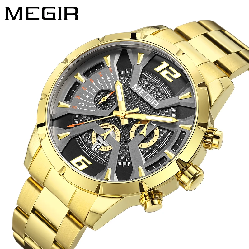 MEGIR Luxury Gold Quartz Watch for Men Fashion Stainless Steel Strap Waterproof Luminous Chronograph Watches Relogio Masculino
MEGIR Luxury Gold Quartz Watch for Men Fashion Stainless Steel Strap Waterproof Luminous Chronograph Watches Relogio Masculino