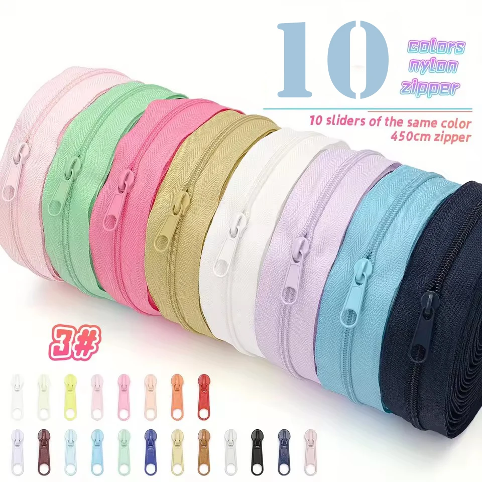 4.5 Meters Zippers + 10 Zipper Heads No3 Nylon Zip Tapes Slider of The Same Color Zips for Clothing Sewing Closure Repair Kits
4.5 Meters Zippers + 10 Zipper Heads No3 Nylon Zip Tapes Slider of The Same Color Zips for Clothing Sewing Closure Repair Kits