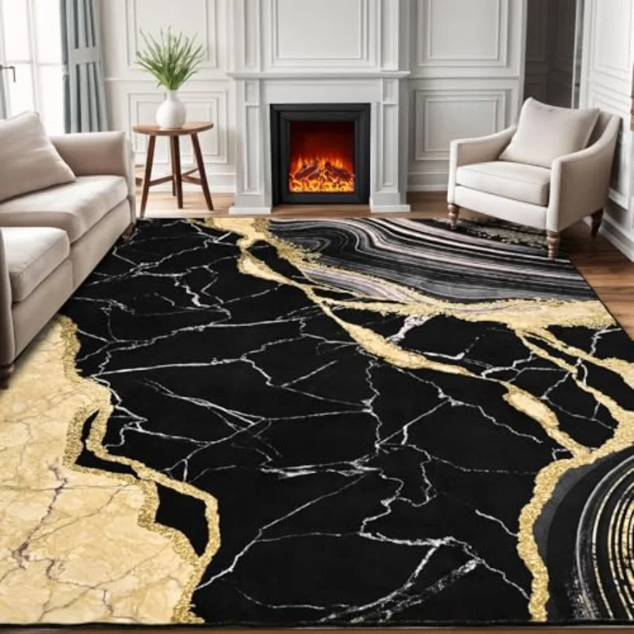 Marble Area Rug 5x7 for Bedroom, Washable Soft Faux Wool Black and Gold Non-Slip Modern Low-Profile Living Room Rug for Dining
Marble Area Rug 5x7 for Bedroom, Washable Soft Faux Wool Black and Gold Non-Slip Modern Low-Profile Living Room Rug for Dining