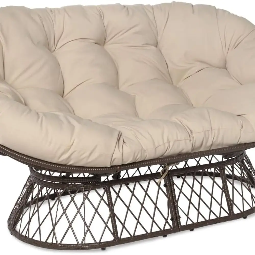 Beige Cushioned Double Papasan Loveseat, Versatile for Indoor & Outdoor Use
Beige Cushioned Double Papasan Loveseat, Versatile for Indoor & Outdoor Use