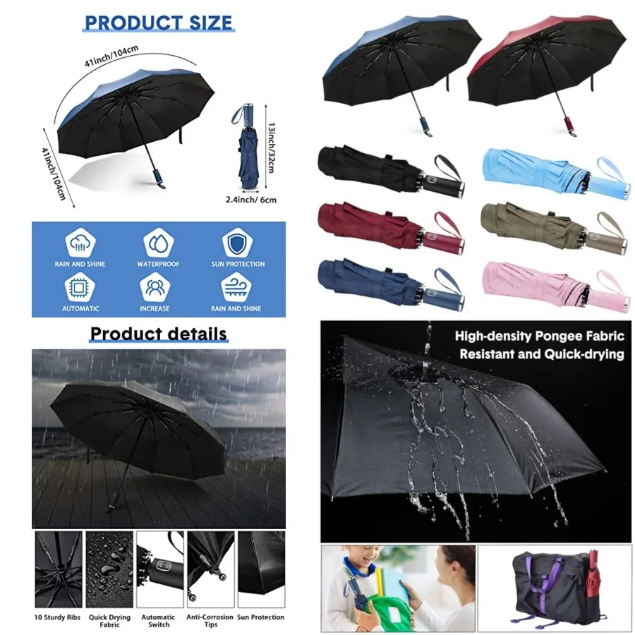 6 Collapsible Compact Travel Umbrellas 10 Ribs Auto Open and Close Windproof Umbrella Backpack Portable Rain Snow Sun
6 Collapsible Compact Travel Umbrellas 10 Ribs Auto Open and Close Windproof Umbrella Backpack Portable Rain Snow Sun