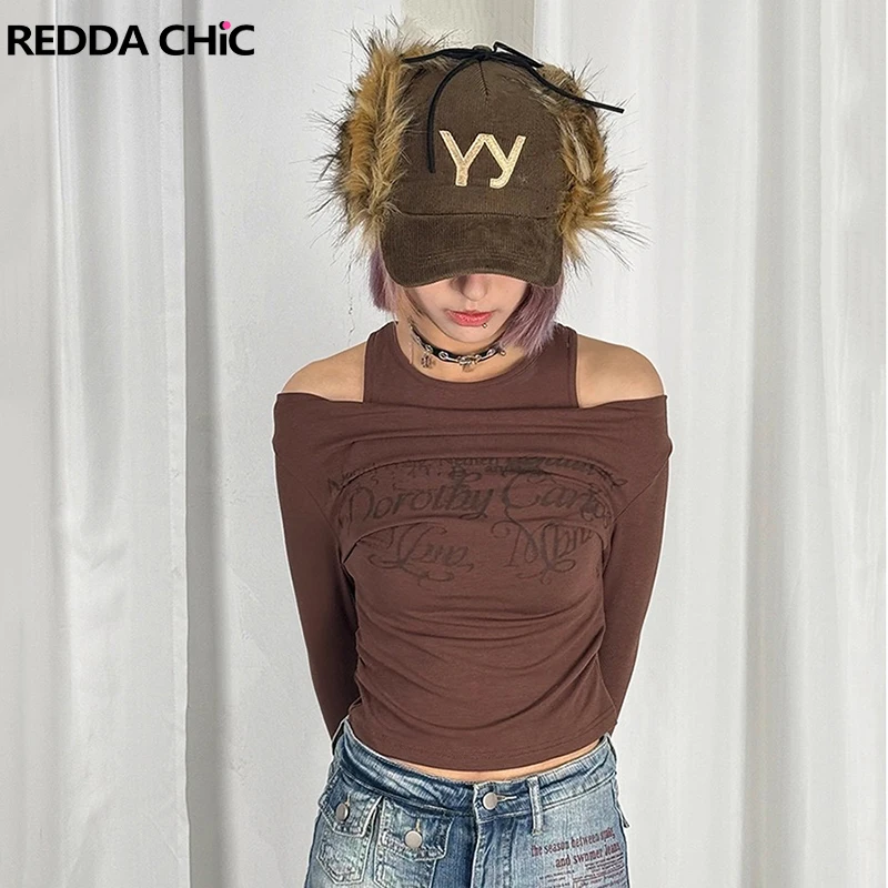 REDDACHiC многослойная женская футболка из модала с графическим рисунком и длинными рукавами, осенний топ с открытыми плечами Y2k Gyaru, одежда в стиле Харадзюку 
REDDACHiC многослойная женская футболка из модала с графическим рисунком и длинными рукавами, осенний топ с открытыми плечами Y2k Gyaru, одежда в стиле Харадзюку