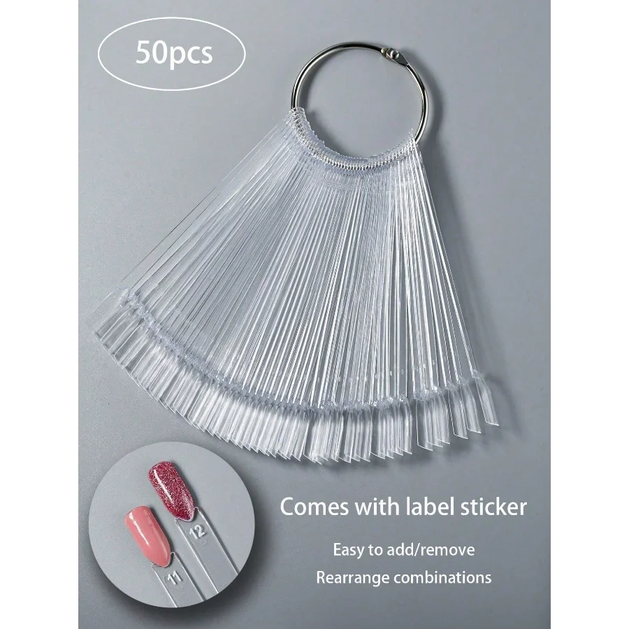 50pcs Nail Art Practice Tip With Flat Head And Iron Ring For Displaying Nail Designs With Color Chart And Color Label
50pcs Nail Art Practice Tip With Flat Head And Iron Ring For Displaying Nail Designs With Color Chart And Color Label