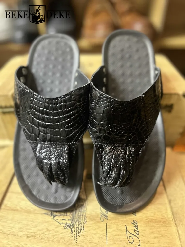 Summer Footwear Genuine Leather Mens Flip Flops Fashion Crocodile Skin Outside Casual Flat Shoes Black Clip Toe Beach Slippers
Summer Footwear Genuine Leather Mens Flip Flops Fashion Crocodile Skin Outside Casual Flat Shoes Black Clip Toe Beach Slippers