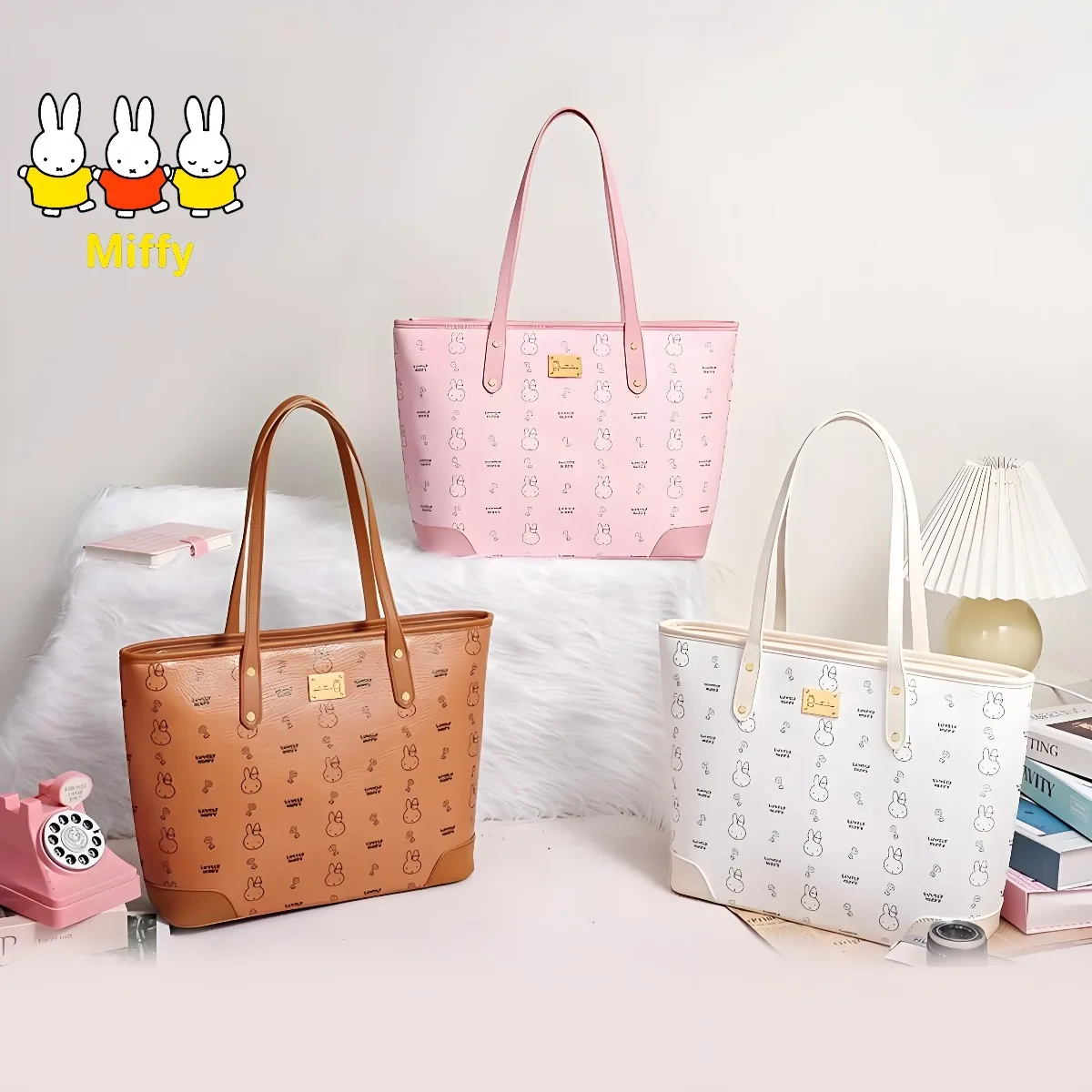 Kawaii Miffy Rabbit Tote Bag Cute Cartoon Print Large-capacity Handbag Versatile and Portable Single-shoulder Bag for Commuting
Kawaii Miffy Rabbit Tote Bag Cute Cartoon Print Large-capacity Handbag Versatile and Portable Single-shoulder Bag for Commuting
