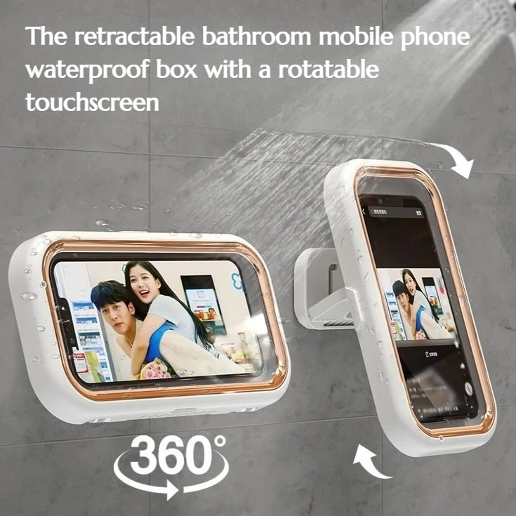 Waterproof Telescopic Bathroom Mobile Phone Box with Rotatable Touchscreen and Stick-on Wall-mounted Storage Rack
Waterproof Telescopic Bathroom Mobile Phone Box with Rotatable Touchscreen and Stick-on Wall-mounted Storage Rack