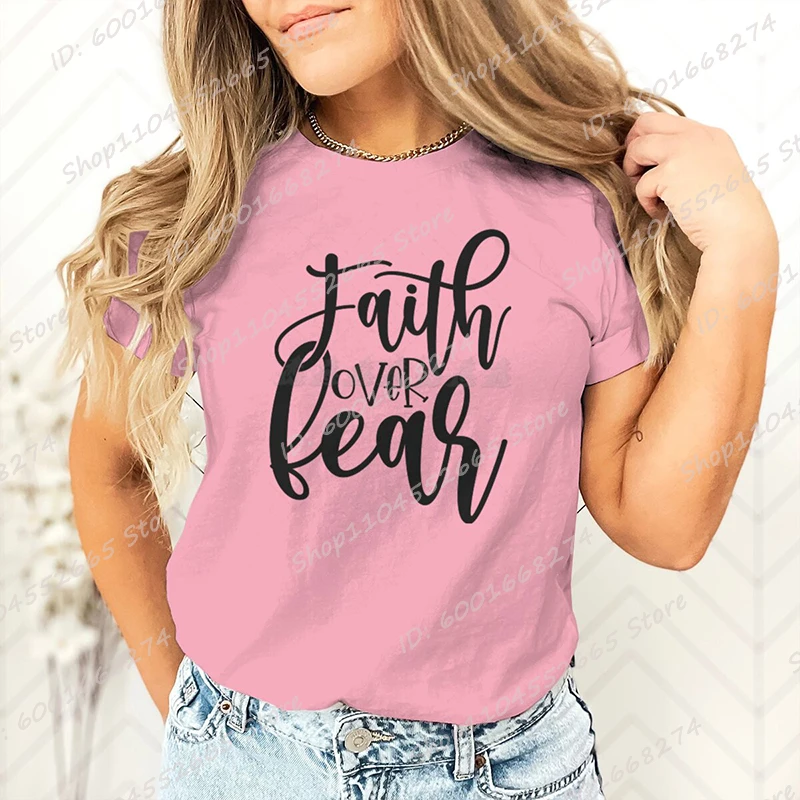 Faith Lover Fear Print T-shirt For Women Summer Lovely Short Sleeve Casual Round Neck T Shirts Ladies Creative Personalized Tops
Faith Lover Fear Print T-shirt For Women Summer Lovely Short Sleeve Casual Round Neck T Shirts Ladies Creative Personalized Tops