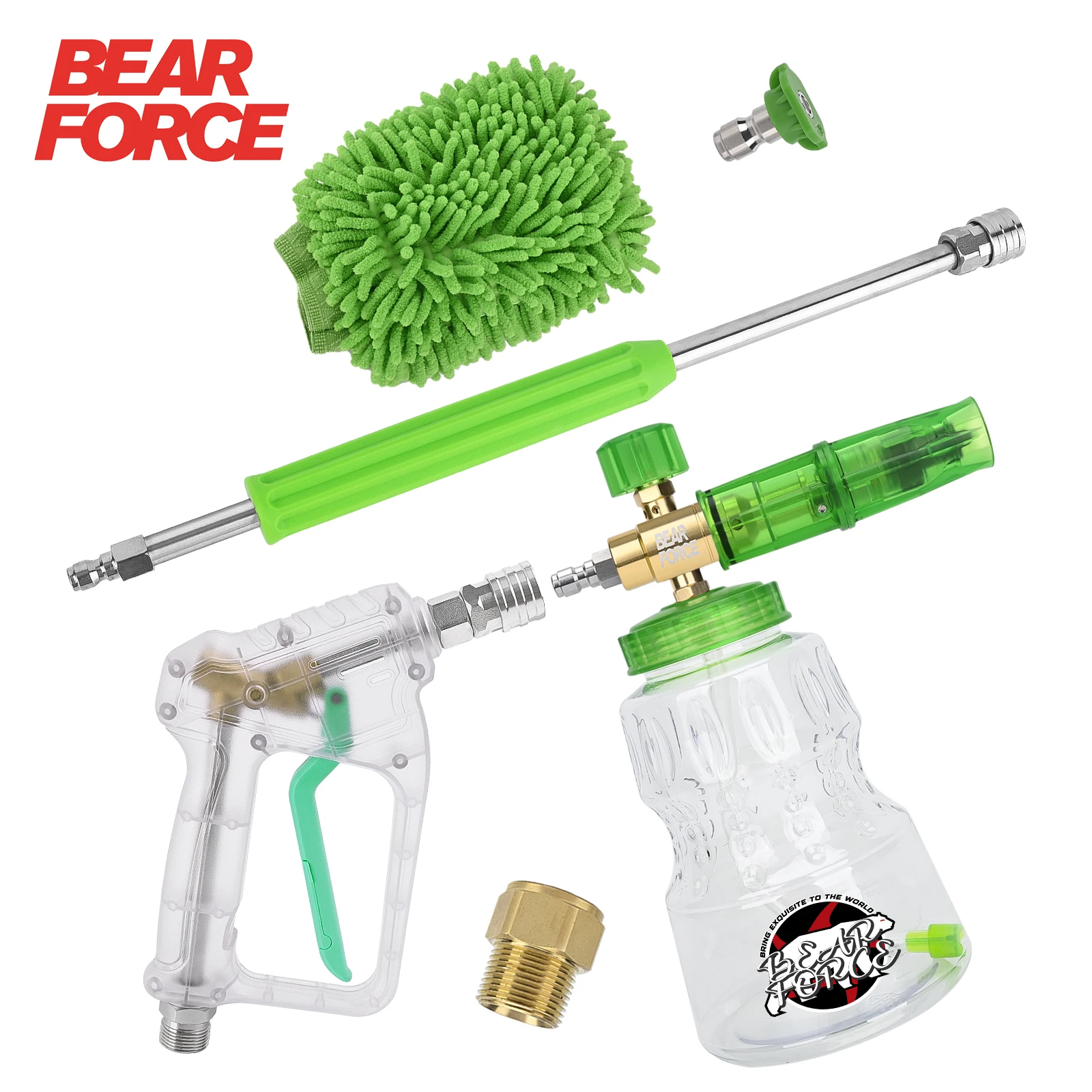 Bear Force Car Wash Pressure Washer Water Gun & Extension Wand & Foam Cannon & Car washing Gloves & Green Nozzle#035
Bear Force Car Wash Pressure Washer Water Gun & Extension Wand & Foam Cannon & Car washing Gloves & Green Nozzle#035