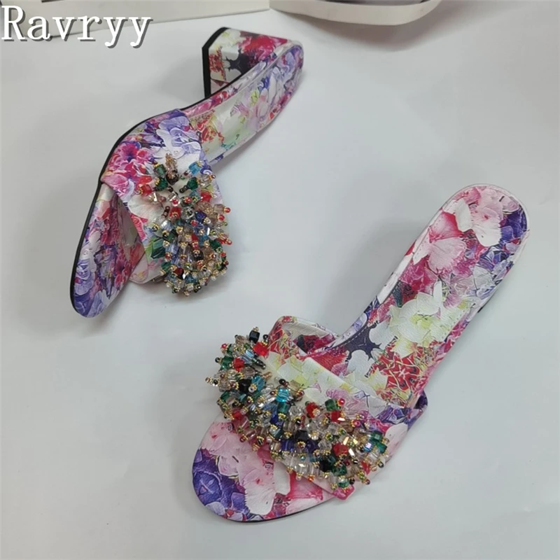 Chic Multicolor Beaded Crystal Thick Heel Slides Women New Fashion Floral Print Open Toe Slip On Sandals Summer Beach Daily Wear
Chic Multicolor Beaded Crystal Thick Heel Slides Women New Fashion Floral Print Open Toe Slip On Sandals Summer Beach Daily Wear