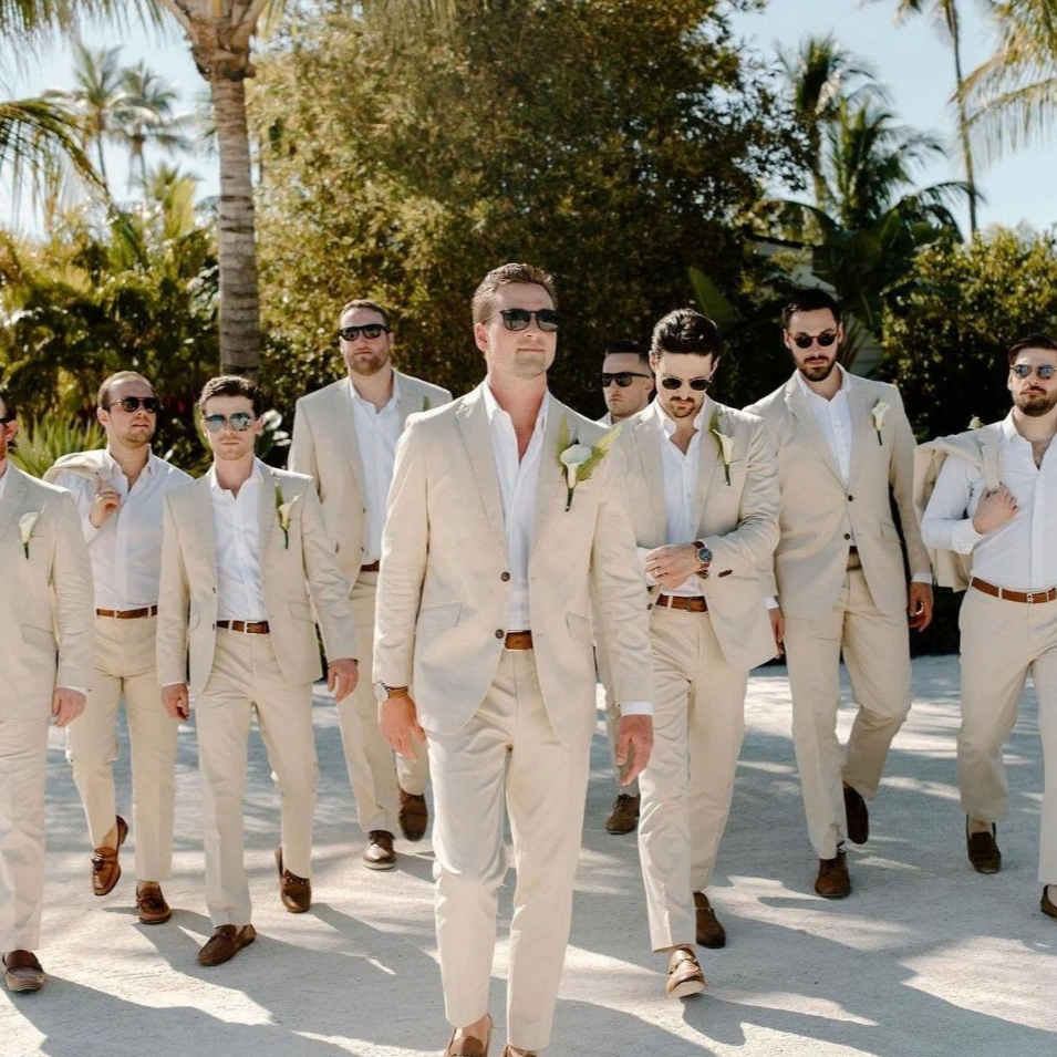 Beige Linen Wedding Suits for Groomsmen 2 Pieces Summer Men Suits Lightweight Breathable Blazer Pants Set Slim Fit Formal Outfit
Beige Linen Wedding Suits for Groomsmen 2 Pieces Summer Men Suits Lightweight Breathable Blazer Pants Set Slim Fit Formal Outfit
