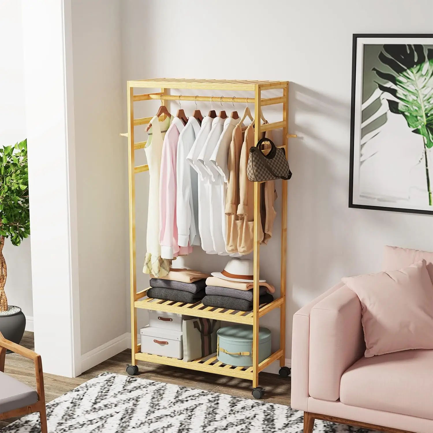 Portable Bamboo Closet Clothes Organizer: Heavy Duty Wardrobe Coat Stand - Wood Garment Ra With Wooden Hanging Rod With 3 Tier
Portable Bamboo Closet Clothes Organizer: Heavy Duty Wardrobe Coat Stand - Wood Garment Ra With Wooden Hanging Rod With 3 Tier