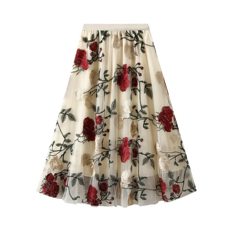 New In Vintage Flower Embroidery Fashion Mesh Midi Skirt Women 2025 Spring Summer High Waist Elegant Skirts
New In Vintage Flower Embroidery Fashion Mesh Midi Skirt Women 2025 Spring Summer High Waist Elegant Skirts