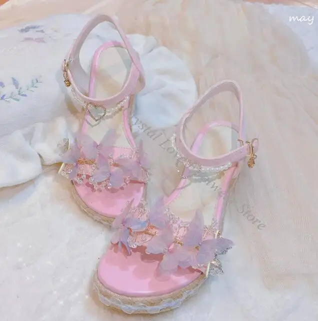 Sweet Pink Butterfly Rope Braided Wedge Heels Sandals Pearl Crystal Heart Front Ankle Strap Women Bohemia Sandals Shoes
Sweet Pink Butterfly Rope Braided Wedge Heels Sandals Pearl Crystal Heart Front Ankle Strap Women Bohemia Sandals Shoes