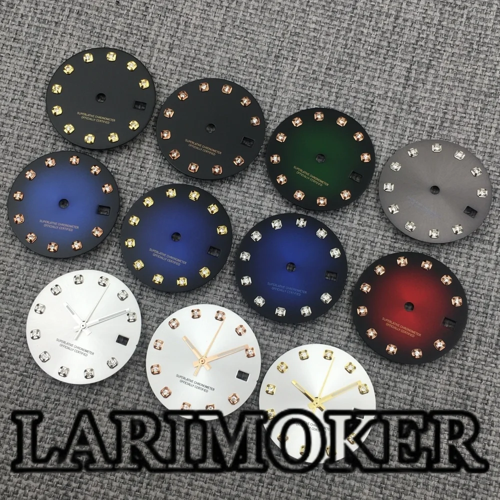LARIMOKER 29MM watch dial black blue/black green/black red/silver NH35 Automatic movement diamond index date window dial
LARIMOKER 29MM watch dial black blue/black green/black red/silver NH35 Automatic movement diamond index date window dial