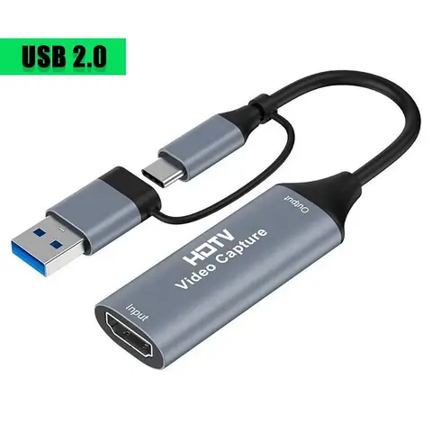 Karta przechwytywania wideo 2 w 1 USB 3.0 4K HDMI kompatybilna z USB 2.0 Type C do nagrywania gier z Switch, Xbox, PS5/4, do transmisji na żywo