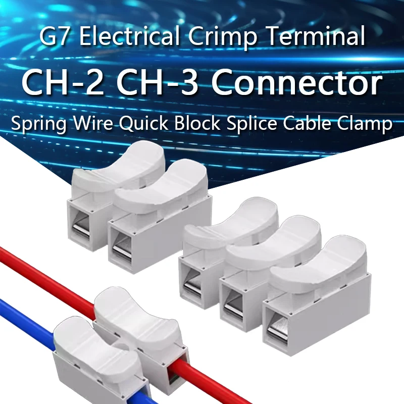 10PCS 2P 3P CH-2 CH-3 Spring Wire Quick Connector G7 Electrical Crimp Terminals Block Splice Cable Clamp Fit Led Strip
10PCS 2P 3P CH-2 CH-3 Spring Wire Quick Connector G7 Electrical Crimp Terminals Block Splice Cable Clamp Fit Led Strip